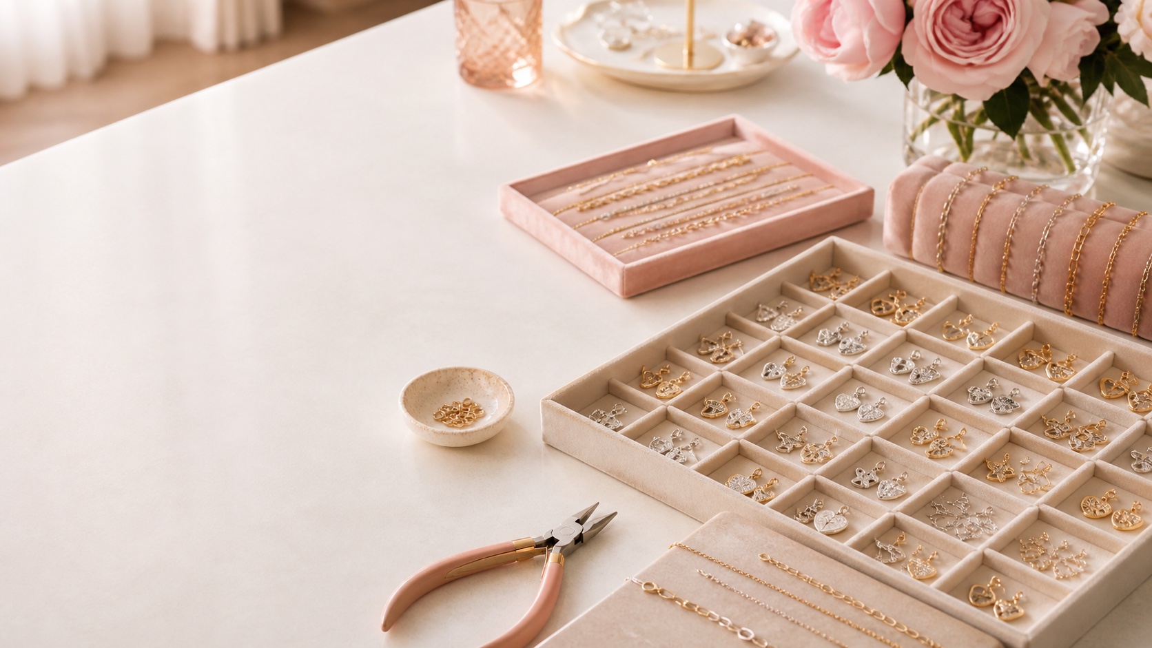 Luxury charm bar with gold and silver charms