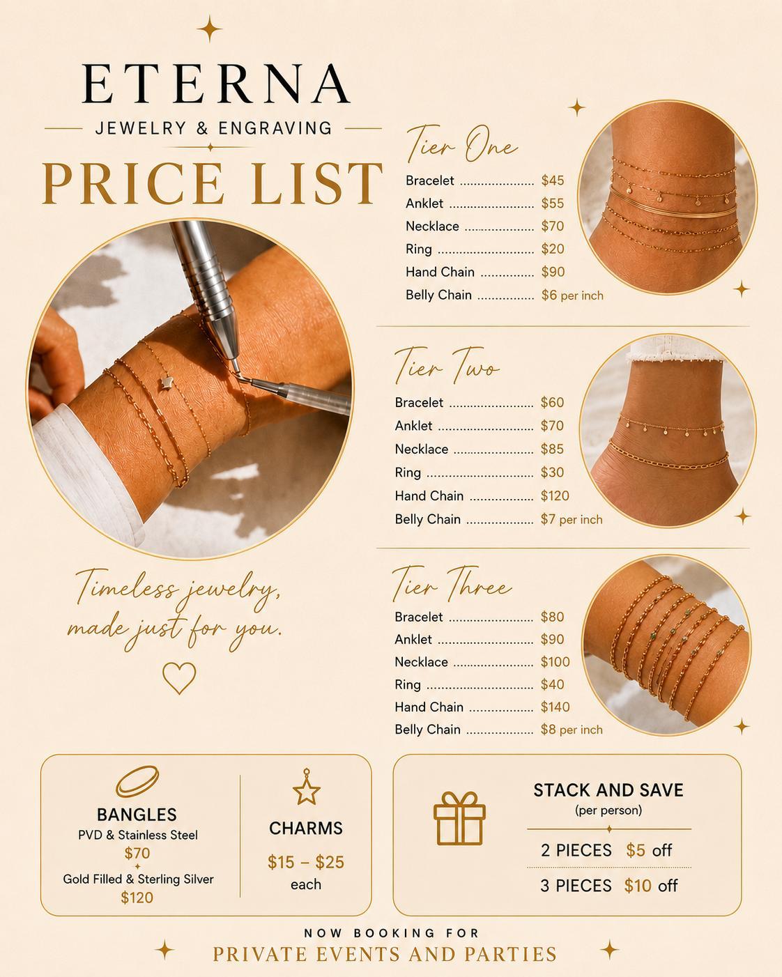 Eterna permanent jewelry price list